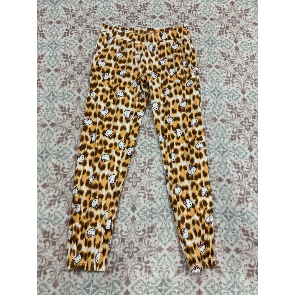 Hello Kitty Leopard Print Pajama Pants Small Sanrio Animal Print Joggers Brown